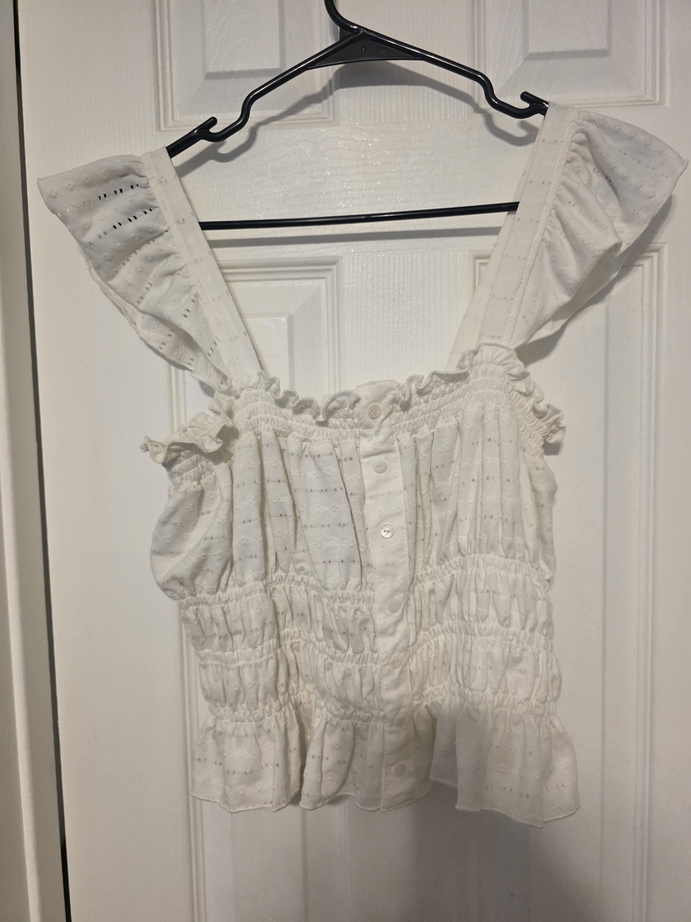 meraki Cream Eyelet Ruffle Smocked Camisole